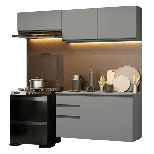 Armário de Cozinha Compacta Suspenso 200cm Cinza Nice Madesa 05