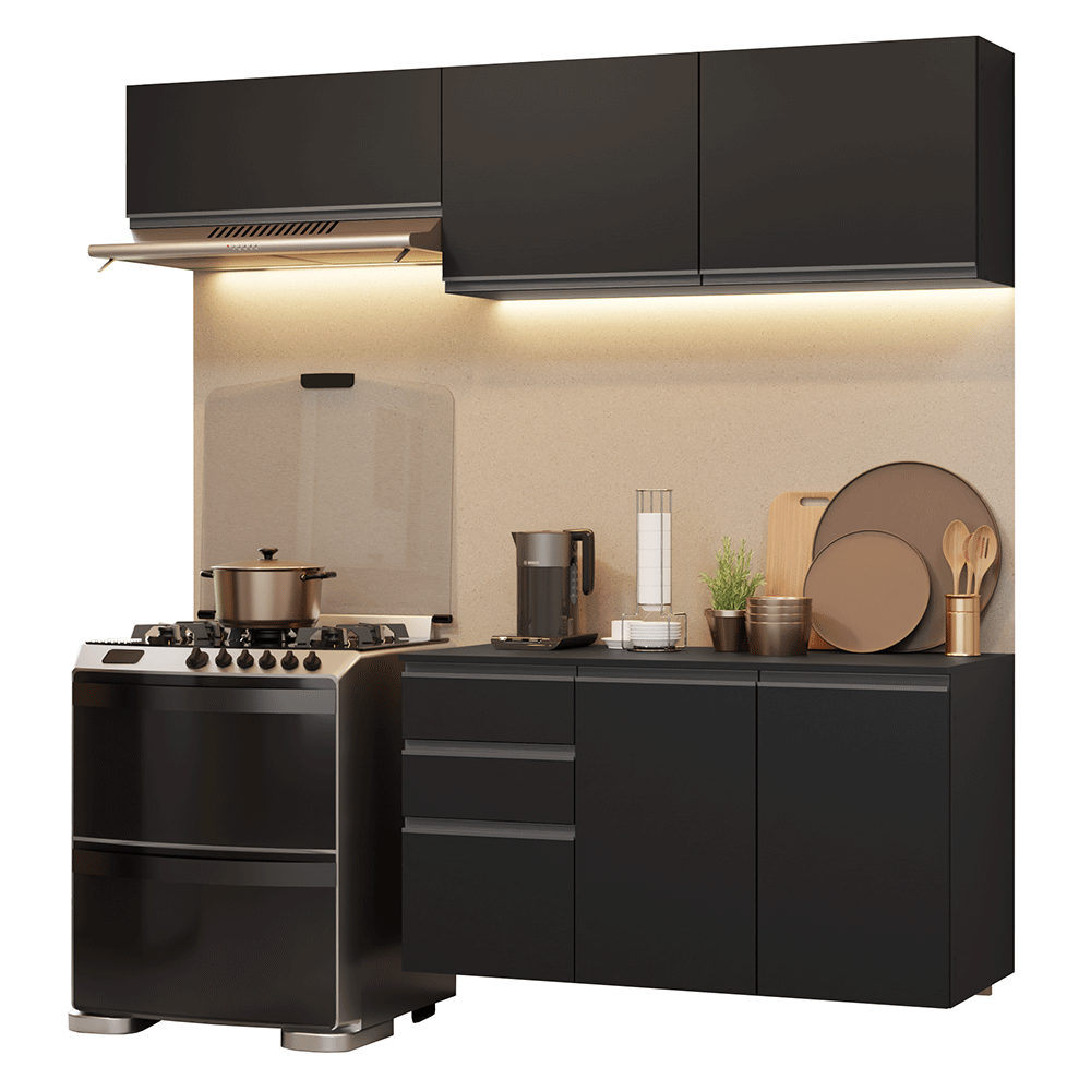 Armário de Cozinha Compacta 200 cm Suspenso Preto Nice Madesa 05