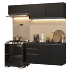 Armário de Cozinha Compacta 200 cm Suspenso Preto Nice Madesa 05