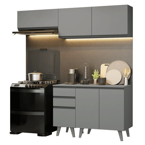 Armário de Cozinha Compacta 200cm Cinza Nice Madesa 06
