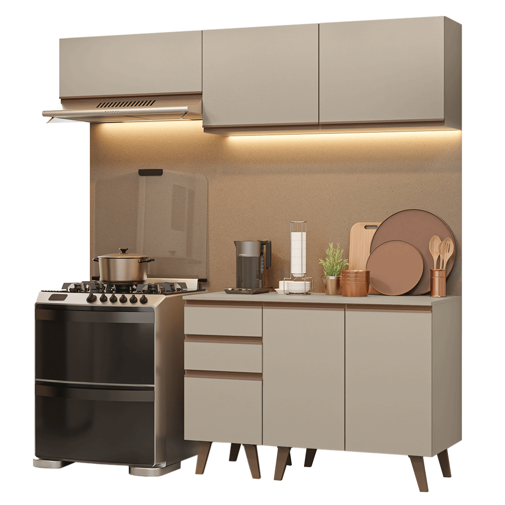 Armário de Cozinha Compacta 200 cm Crema Nice Madesa 06