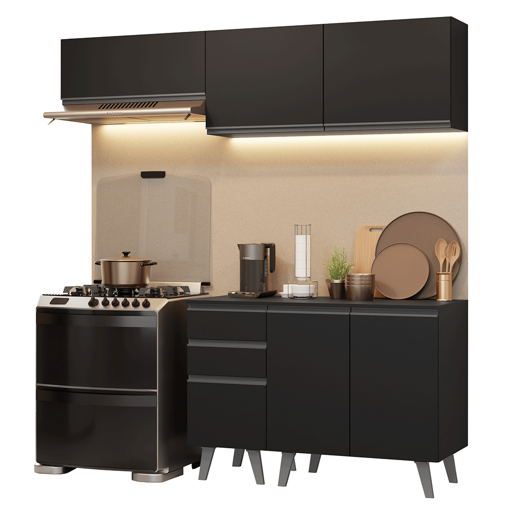Armário de Cozinha Compacta 200 cm Preto Nice Madesa 06