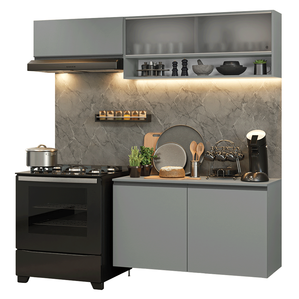 Armário de Cozinha Compacta Suspenso 200cm Cinza Nice Madesa 07