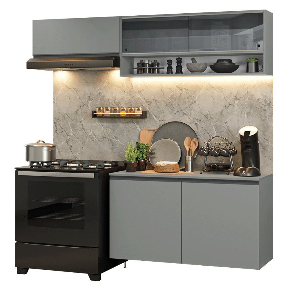 Armário de Cozinha Compacta Suspenso 200cm Cinza Nice Madesa 08