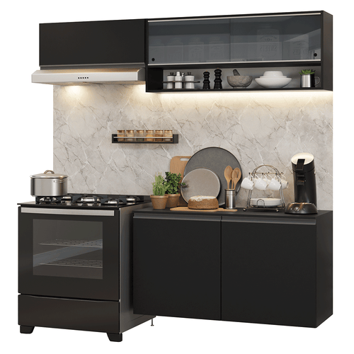 Armário de Cozinha Compacta 200 cm Suspenso Preto Nice Madesa 08