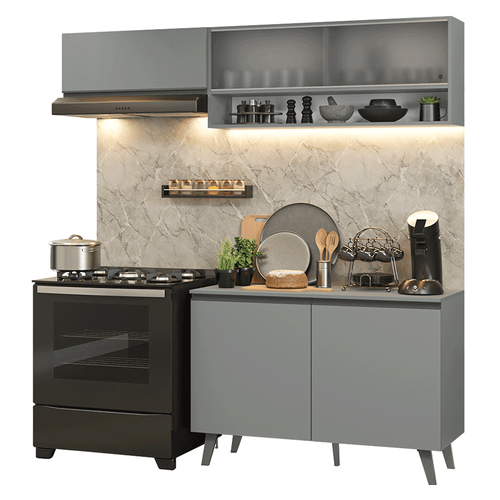 Armário de Cozinha Compacta 200cm Cinza Nice Madesa 09