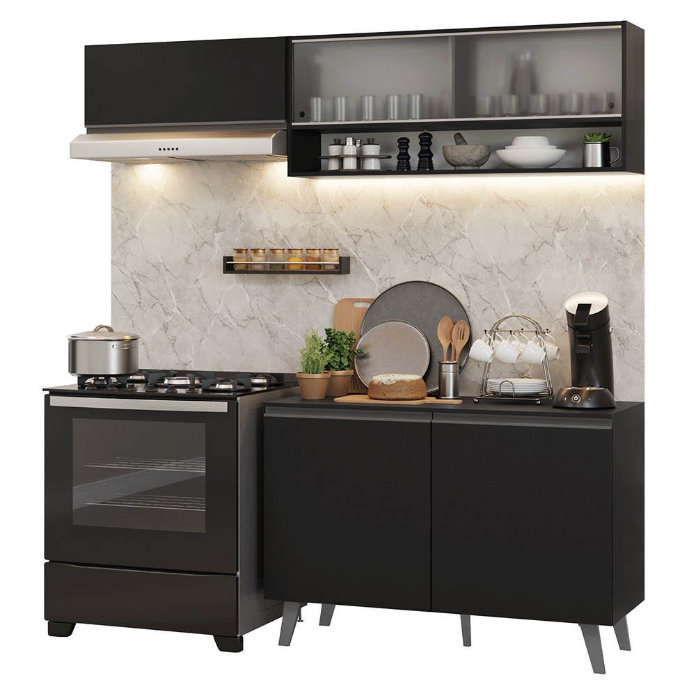 Armário de Cozinha Compacta 200 cm Preto Nice Madesa 09