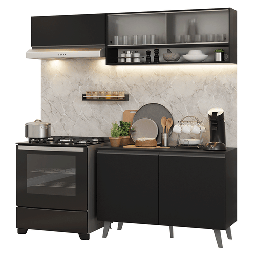 Armário de Cozinha Compacta 200 cm Preto Nice Madesa 09