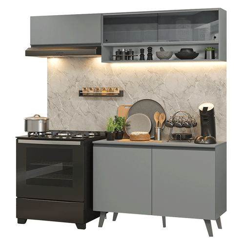 Armário de Cozinha Compacta 200cm Cinza Nice Madesa 10