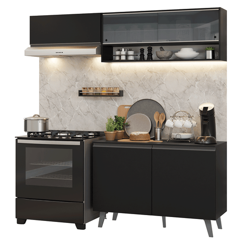Armário de Cozinha Compacta 200 cm Preto Nice Madesa 10