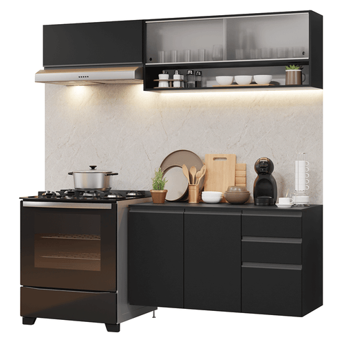 Armário de Cozinha Compacta 200 cm Suspenso Preto Nice Madesa 11