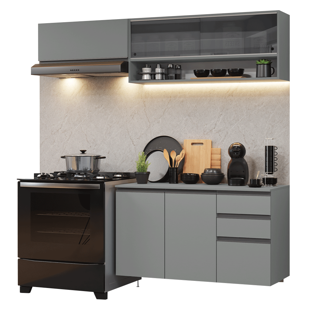 Armário de Cozinha Compacta Suspenso 200cm Cinza Nice Madesa 12