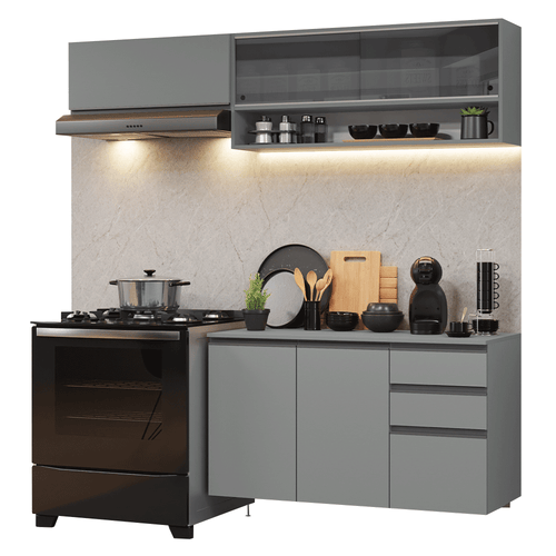 Armário de Cozinha Compacta Suspenso 200cm Cinza Nice Madesa 12