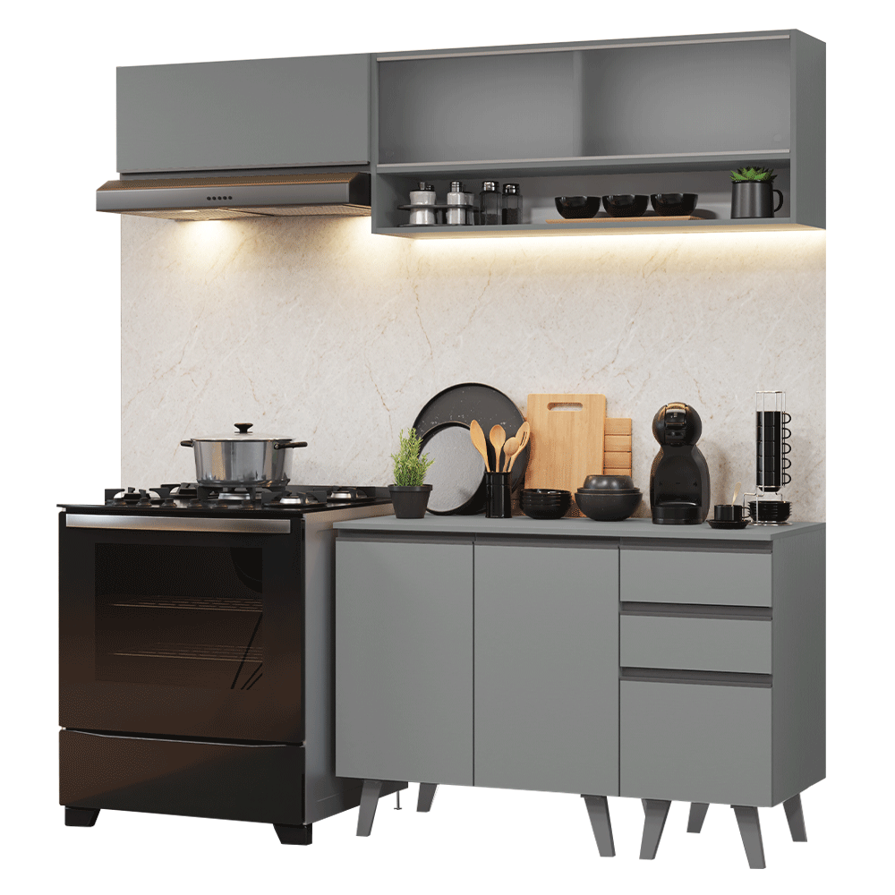 Armário de Cozinha Compacta 200cm Cinza Nice Madesa 13