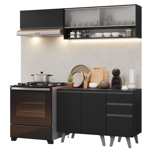 Armário de Cozinha Compacta 200 cm Preto Nice Madesa 13