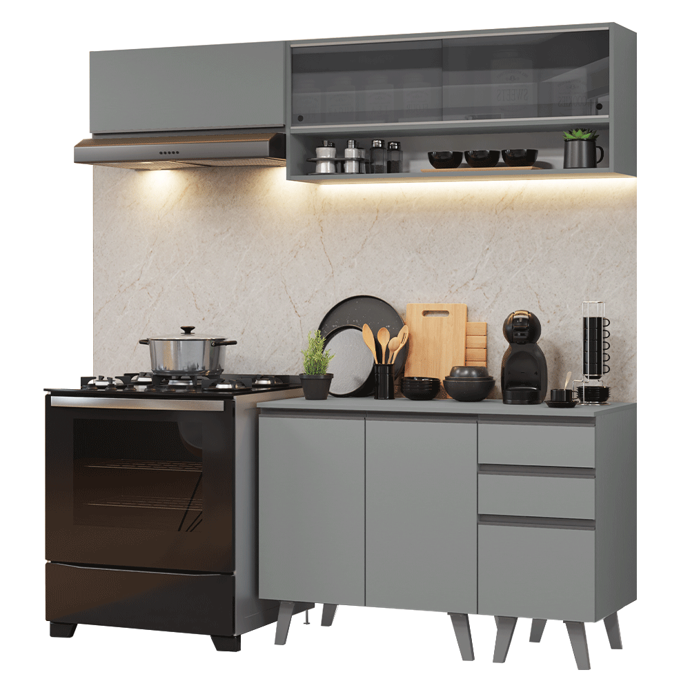 Armário de Cozinha Compacta 200cm Cinza Nice Madesa 14