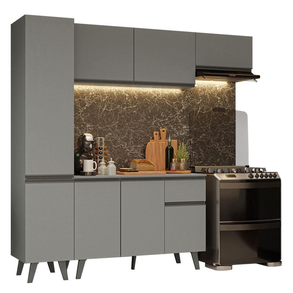 Armário de Cozinha Completa 220cm Cinza Nice Madesa 01