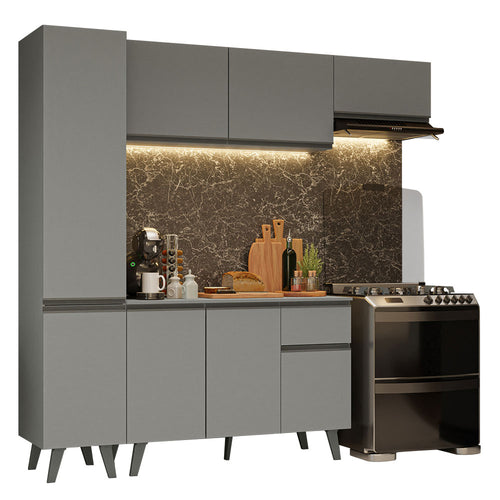 Armário de Cozinha Completa 220cm Cinza Nice Madesa 01