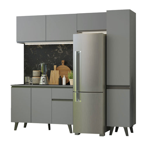 Armário de Cozinha Completa 220cm Cinza Nice Madesa 03