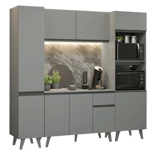 Armário de Cozinha Completa 220cm Cinza Nice Madesa 05