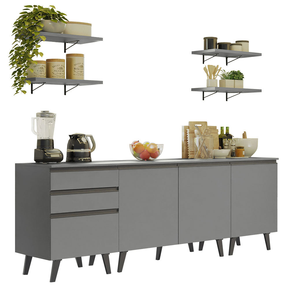 Armário de Cozinha Compacta 240cm Cinza Nice Madesa 01