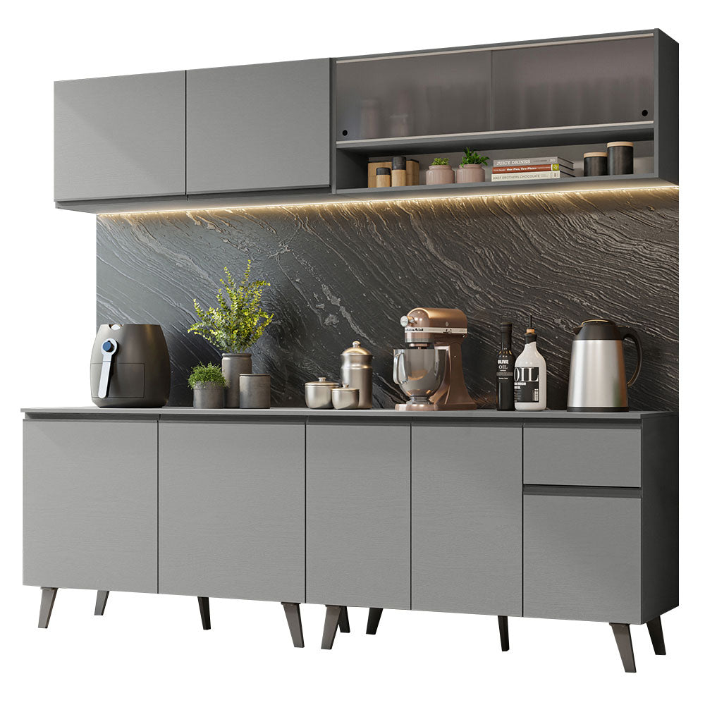 Armário de Cozinha Completa 240cm Cinza Nice Madesa 02