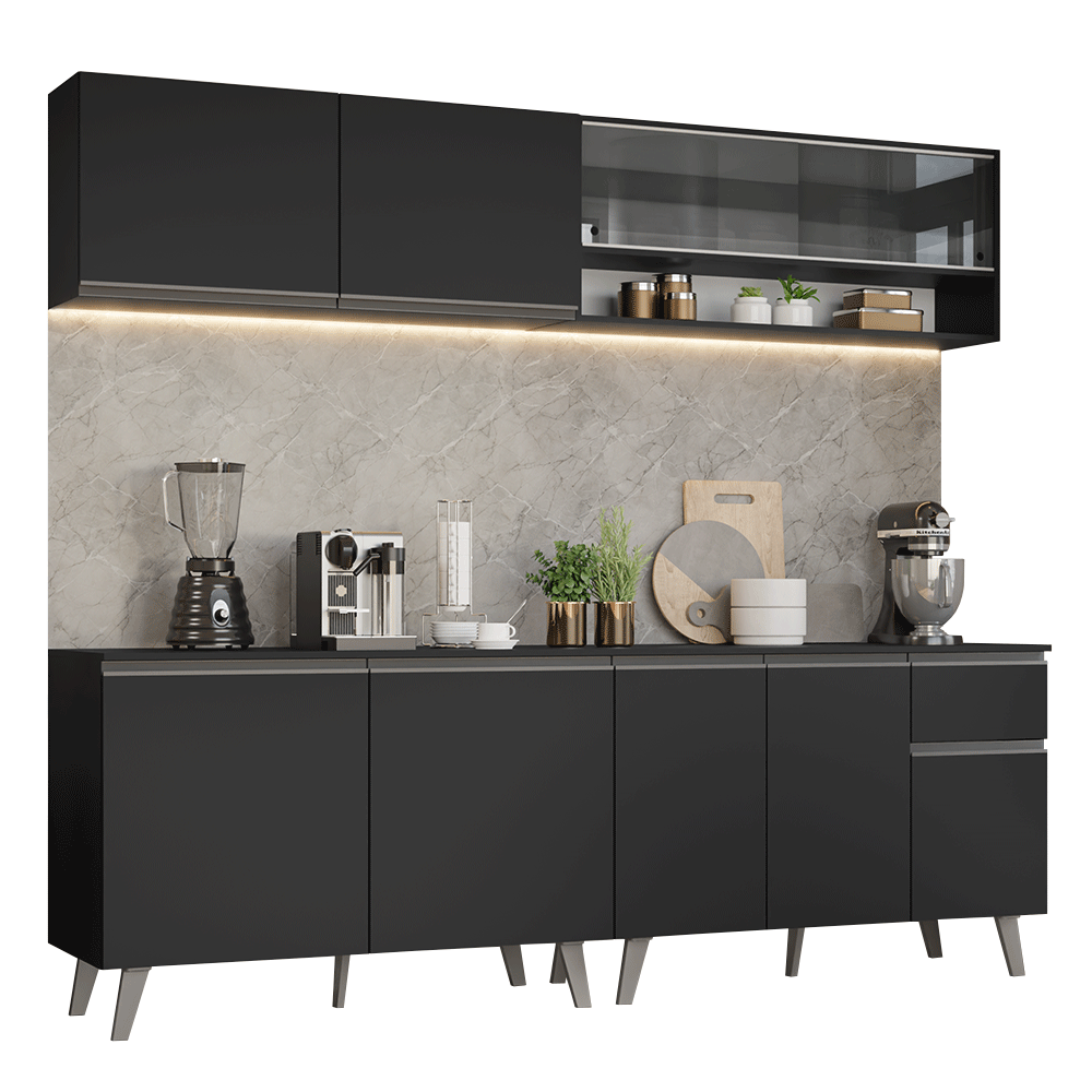 Armário de Cozinha Completa 260 cm Preto Nice Madesa 03