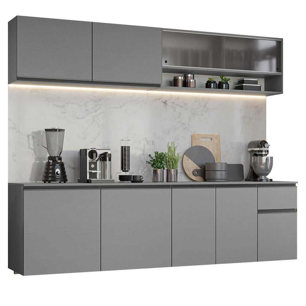 Armário de Cozinha Completa Suspenso 240cm Cinza Nice Madesa 04