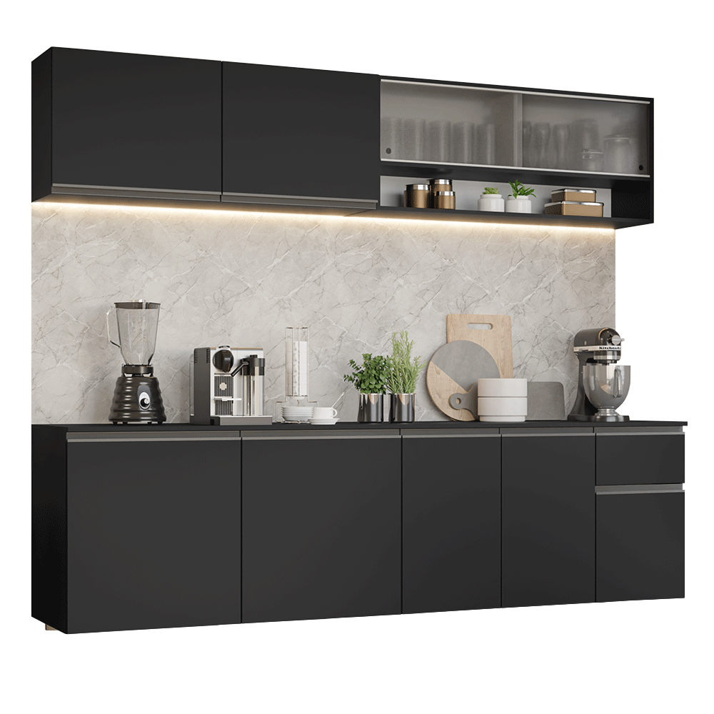 Armário de Cozinha Completa 260 cm Suspenso Preto Nice Madesa 04