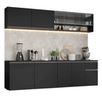Armário de Cozinha Completa 260 cm Suspenso Preto Nice Madesa 05