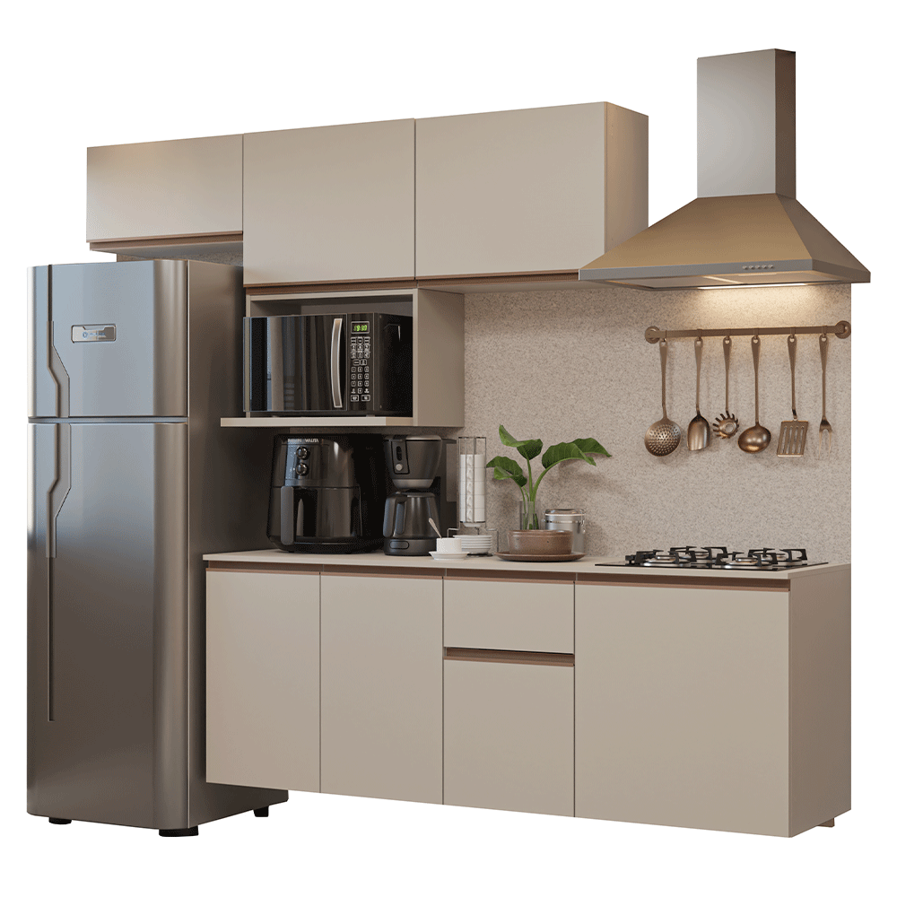 Armário de Cozinha Completa 240 cm Suspensa Crema Nice Madesa 07