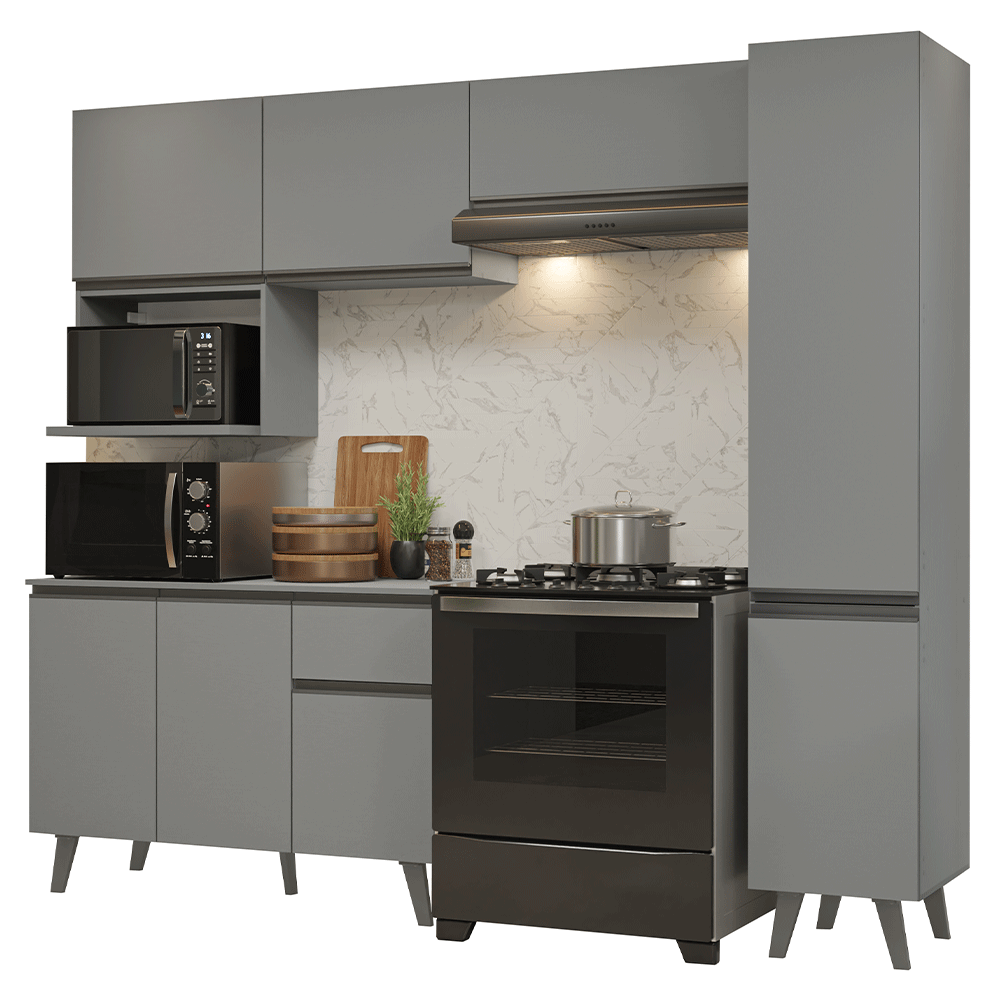 Armário de Cozinha Completa 240 cm Cinza Nice Madesa 08
