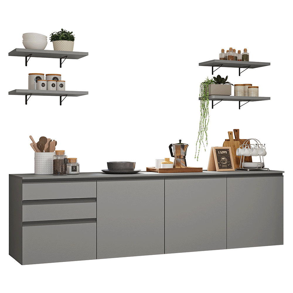 Armário de Cozinha Completa 240cm Suspensa Cinza Nice Madesa 10