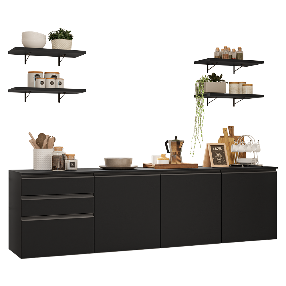 Armário de Cozinha Completa 240 cm Suspenso Preto Nice Madesa 10