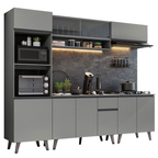 Armário de Cozinha Completa 260cm Cinza Nice Madesa 01