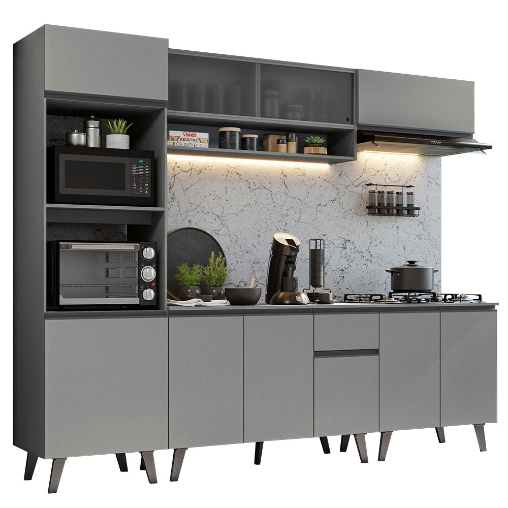 Armário de Cozinha Completa 260cm Cinza Nice Madesa 02