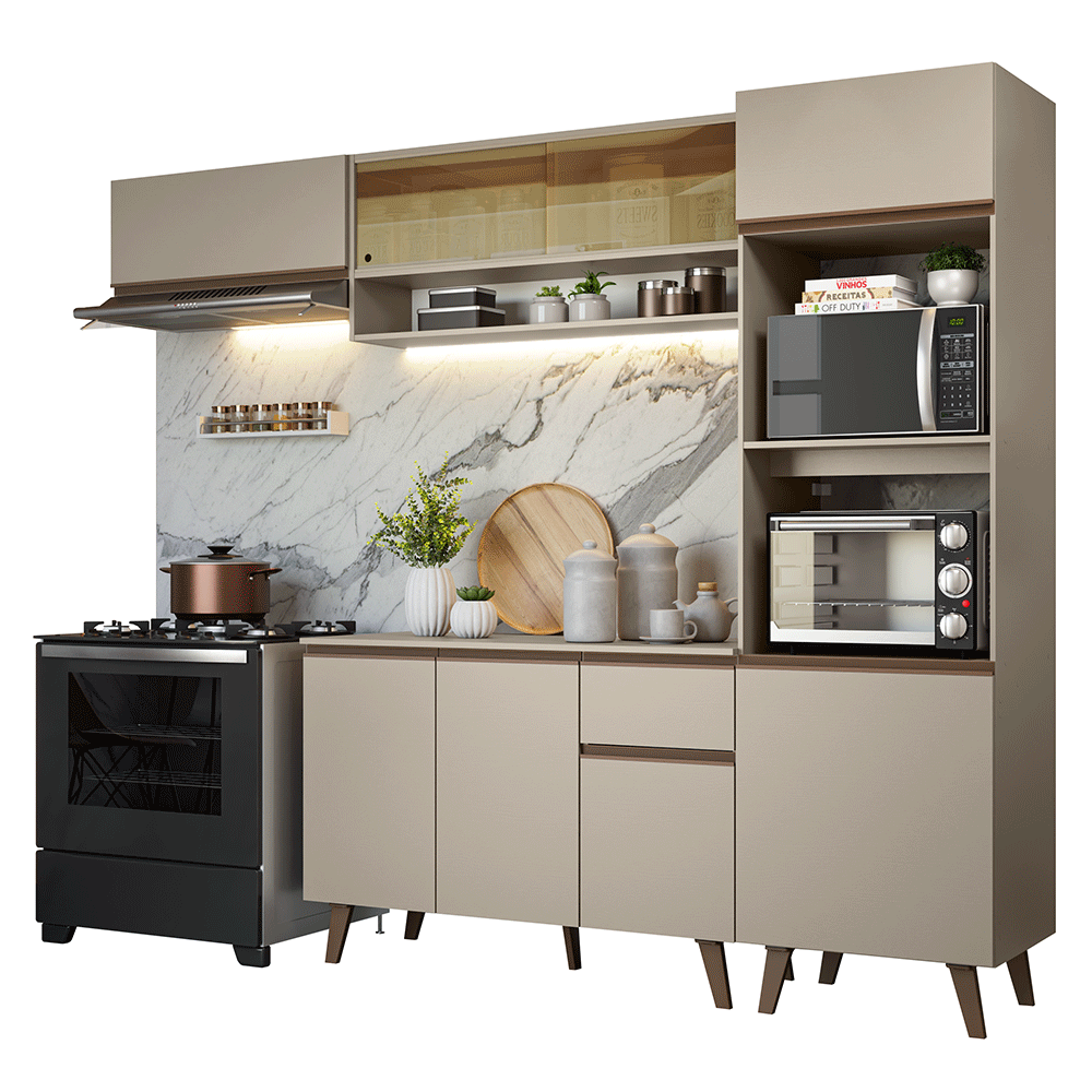 Armário de Cozinha Completa 260 cm Crema Nice Madesa 03