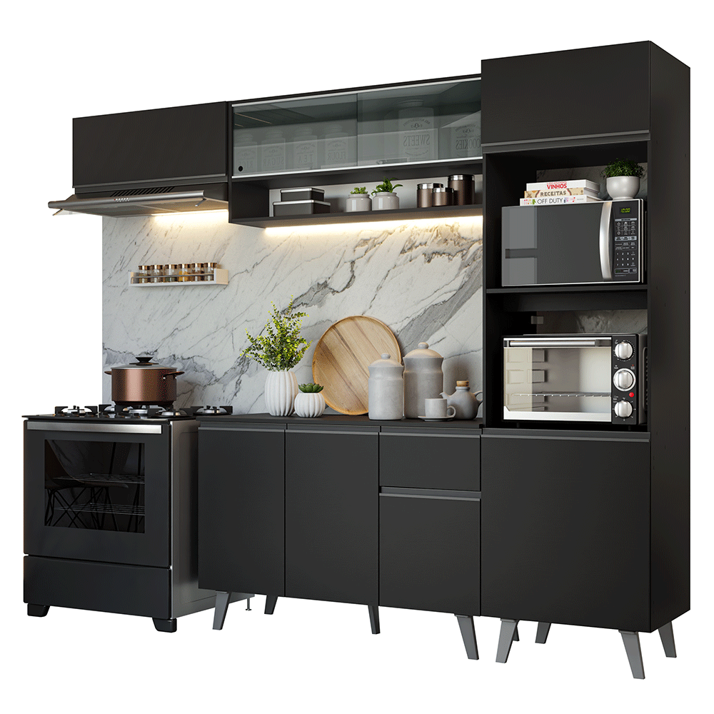 Armário de Cozinha Completa 260 cm Preto Nice Madesa 03