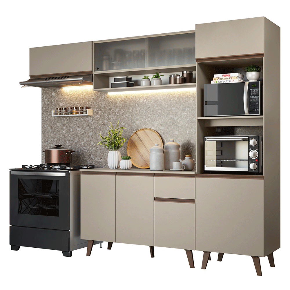 Armário de Cozinha Completa 260 cm Crema Nice Madesa 04