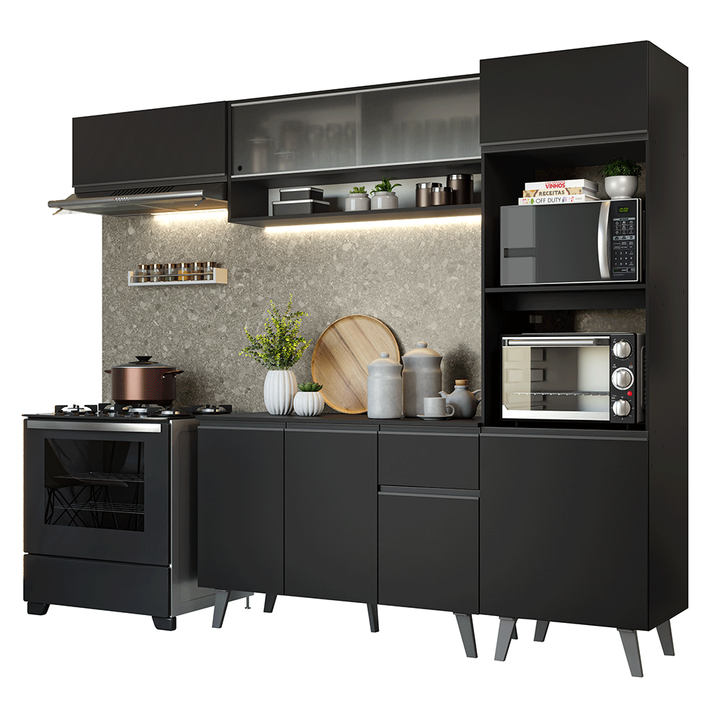Armário de Cozinha Completa 260 cm Preto Nice Madesa 04