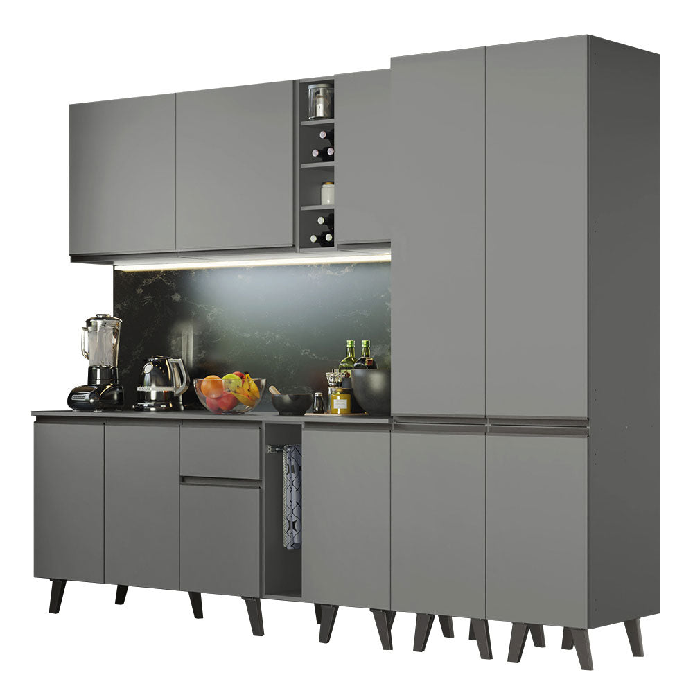 Armário de Cozinha Completa 260cm Cinza Nice Madesa 05