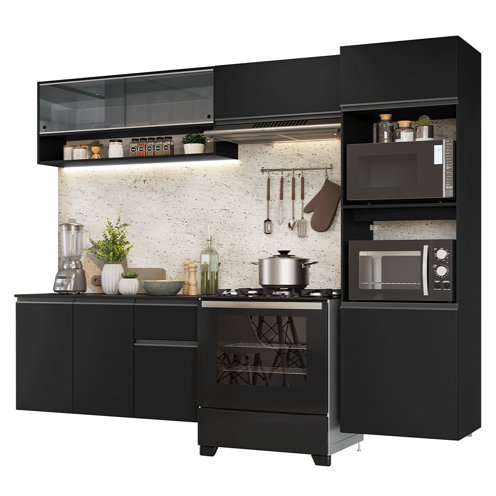 Armário de Cozinha Completa 260 cm Suspenso Preto Nice Madesa 10