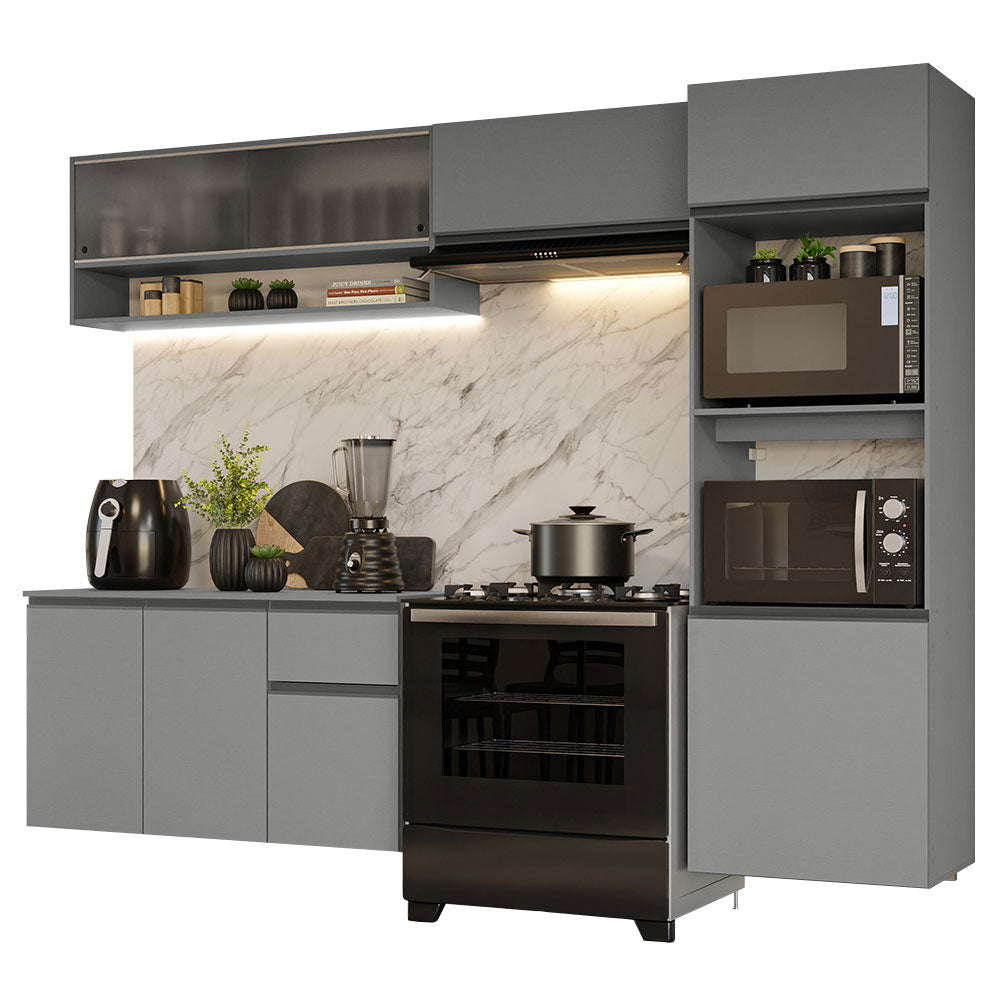 Armário de Cozinha Completa Suspenso 260cm Cinza Nice Madesa 11