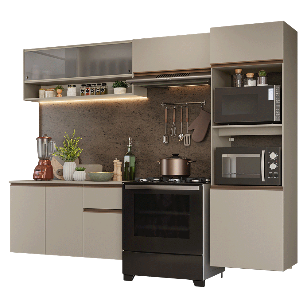 Armário de Cozinha Completa 260 cm Suspenso Crema Nice Madesa 11
