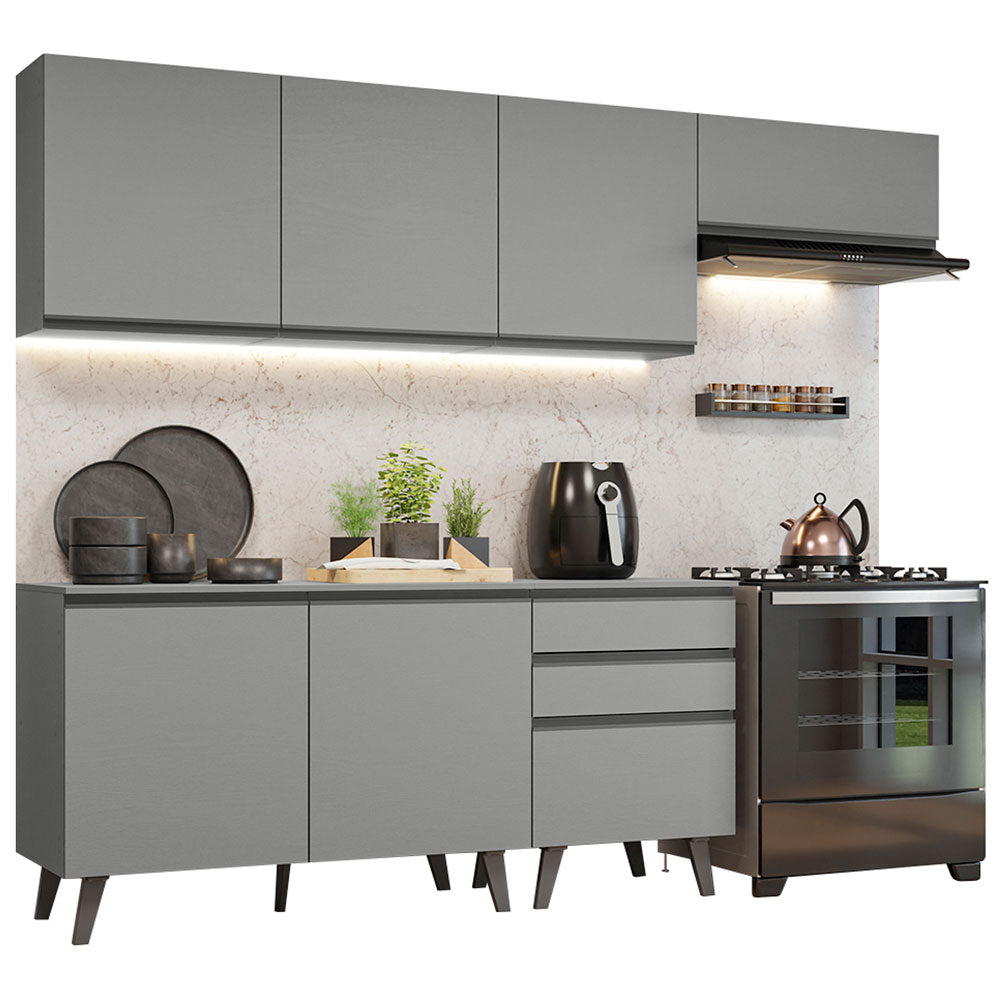 Armário de Cozinha Completa 260cm Cinza Nice Madesa 12