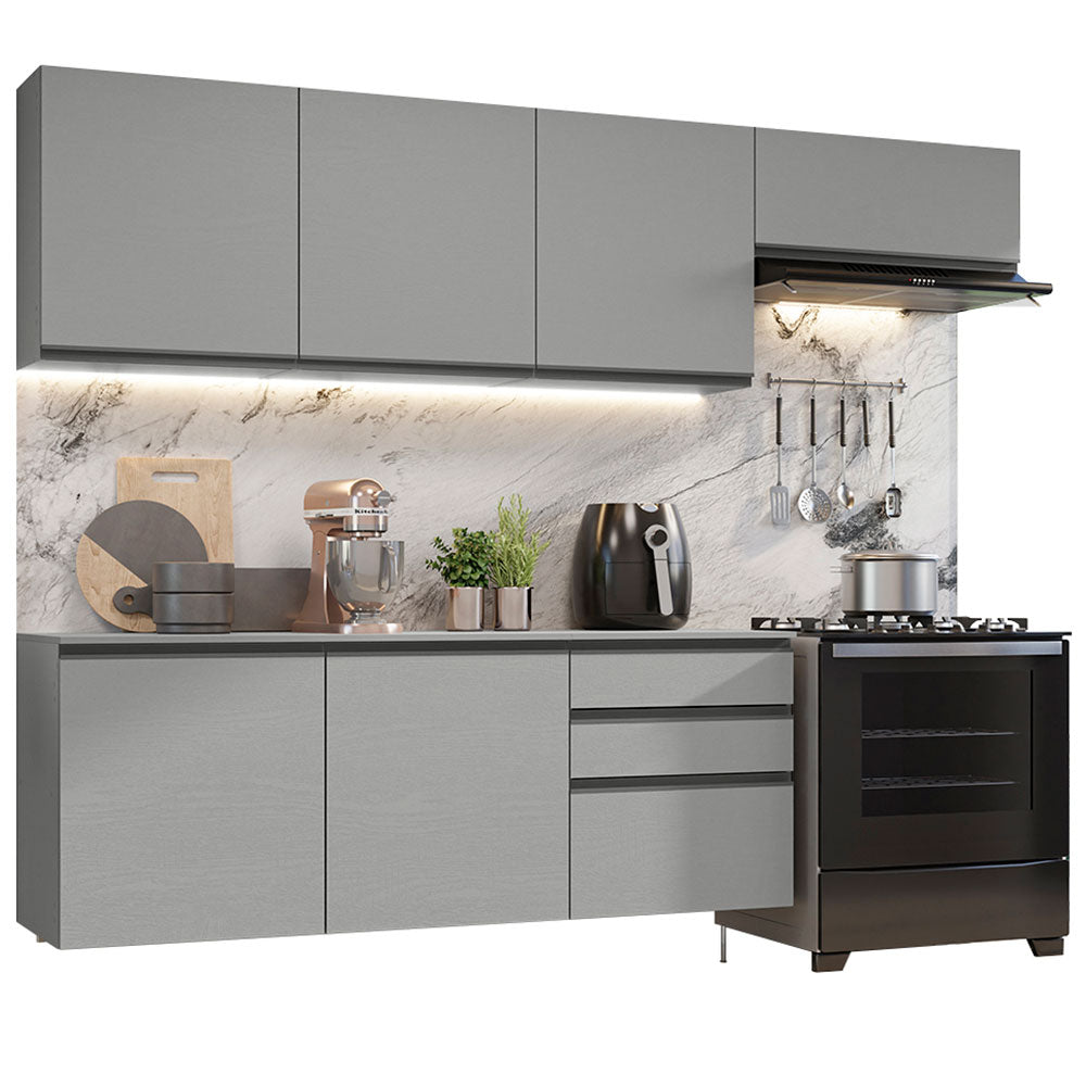 Armário de Cozinha Completa Suspenso 260cm Cinza Nice Madesa 13