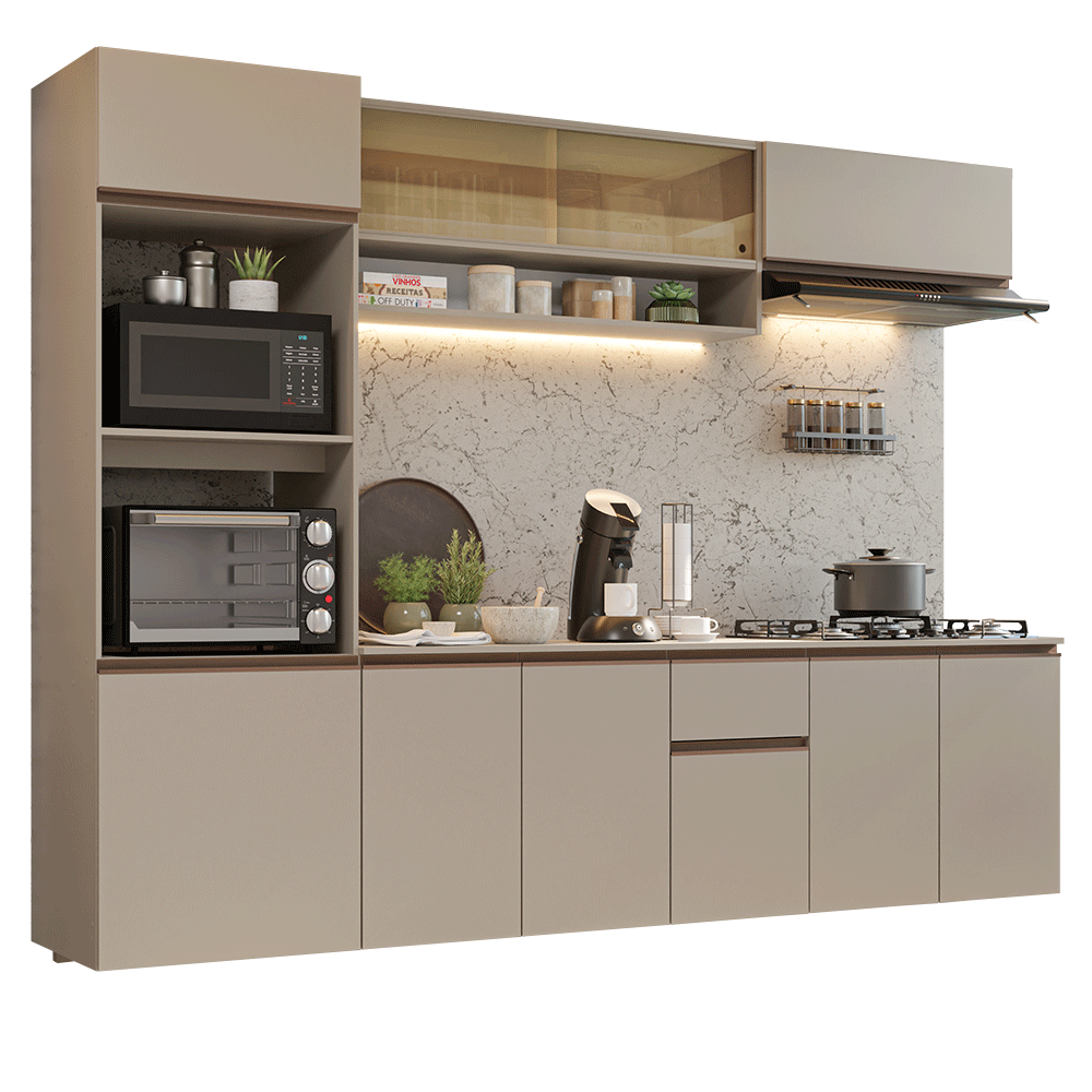 Armário de Cozinha Completa 260 cm Suspenso Crema Nice Madesa 14