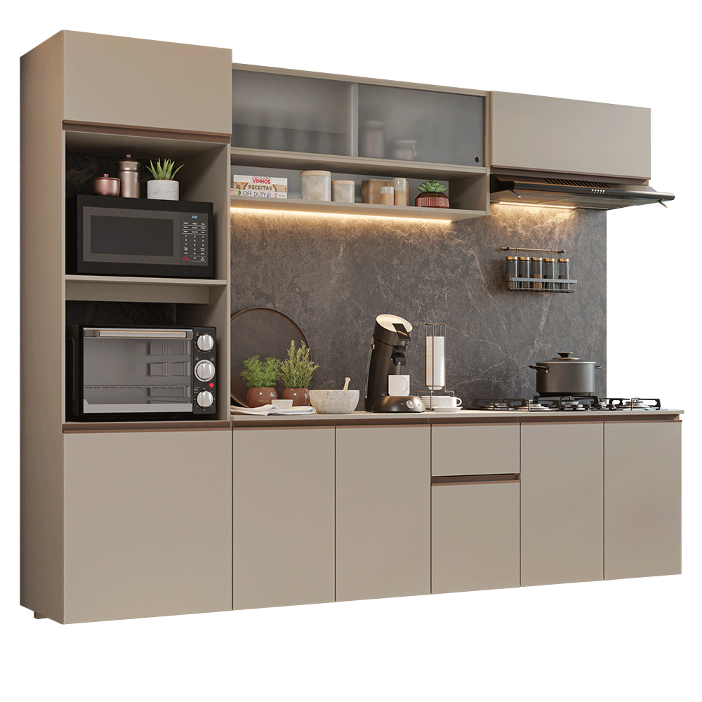 Armário de Cozinha Completa 260 cm Suspenso Crema Nice Madesa 15
