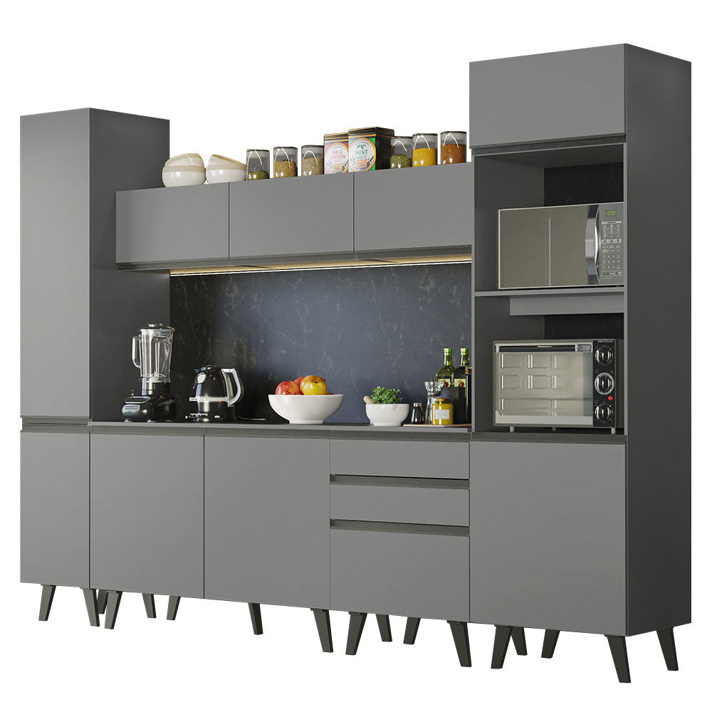 Armário de Cozinha Completa 280cm Cinza Nice Madesa 01