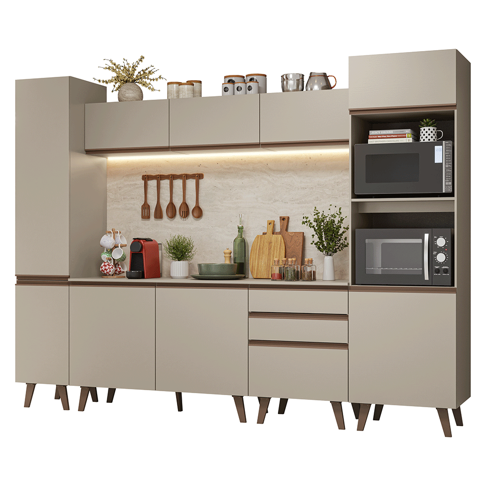 Armário de Cozinha Completa 280cm Crema Nice Madesa 01